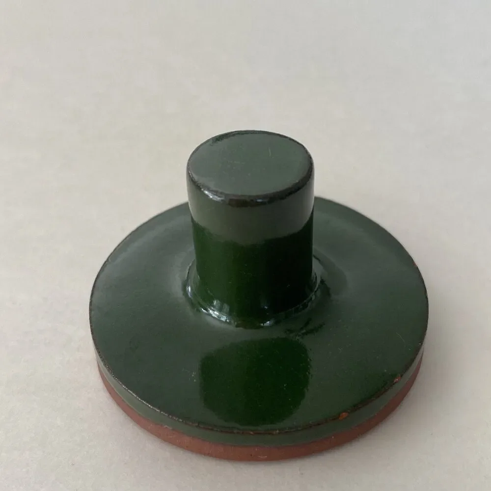 Rycraft Cookie Stamp Christmas Bells Terra Cotta 2” Round Handle Green Glaze